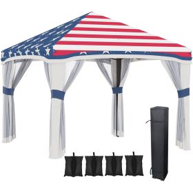 Outsunny 10' x 10' Pop Up Canopy Tent with Netting, Instant Tents for Parties, Height Adjustable, with Wheeled Carry Bag and 4 Sand Bags for Outd