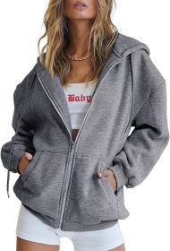 Women's Cute Hoodies Teen Girl Fall Jacket Oversized Sweatshirts Casual Drawstring Clothes Zip Up Y2K Hoodie with Pocket (Color: Dark grey, size: large)