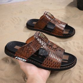 New men's flip-flops crocodile print casual sandals non-slip fashion comfortable slippers (Color: Brown, size: 42)