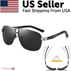 Mens Polarized Pilot Sunglasses Outdoor Driving UV400 Sun Glasses Sport Eyewear (Frame Style: Style 1 - Silver W/ Black Lens)
