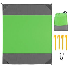 82.6x78.7in Sand Proof Picnic Blanket Water Resistant Foldable Camping Beach Mat w/ 4 Anchors 1 Carry Bag For 2-3 People (Color: Green, size: large)
